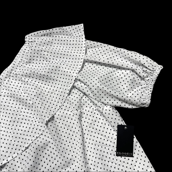 Eloquii White and Black Polka Dot One Shoulder Blouse 18 - Picture 2 of 8